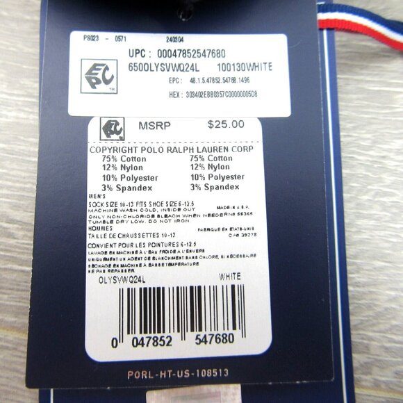 Polo Ralph Lauren USA Polo Quarter Low Socks Mens Size 6-12.5 (1 PAIR) NEW - Picture 9 of 9